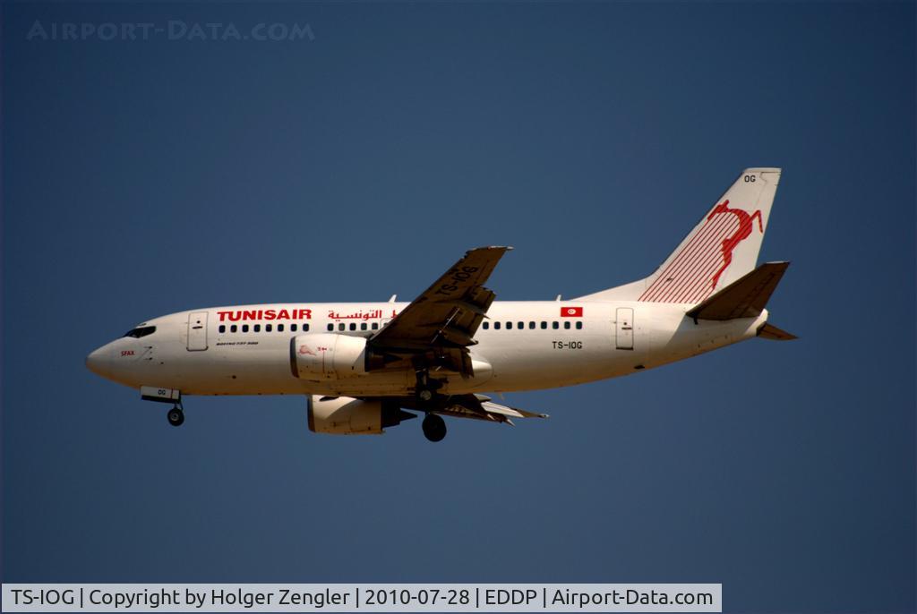 TS-IOG, 1992 Boeing 737-5H3 C/N 26639, Flight TU 4240 from Djerba/Tunisia arrives at LEJ.