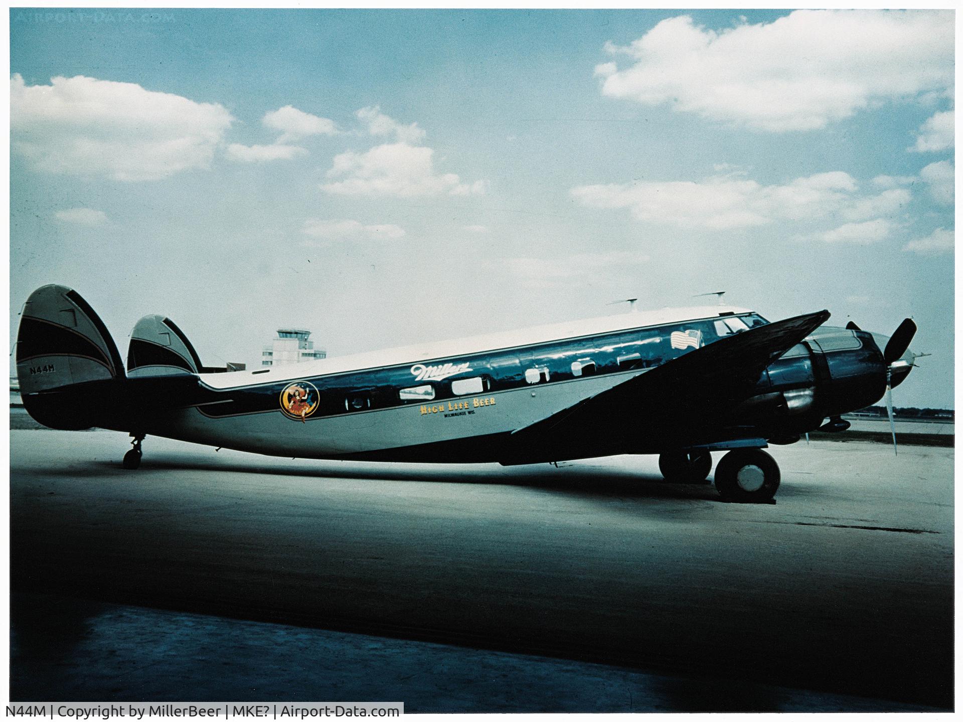 N44M, 1942 Lockheed B-34A Lexington (PV-1) C/N 4820, This is a photo of an aircraft owned/leased by Miller Brewing Co. Does anyone know what type it is and what became of it?