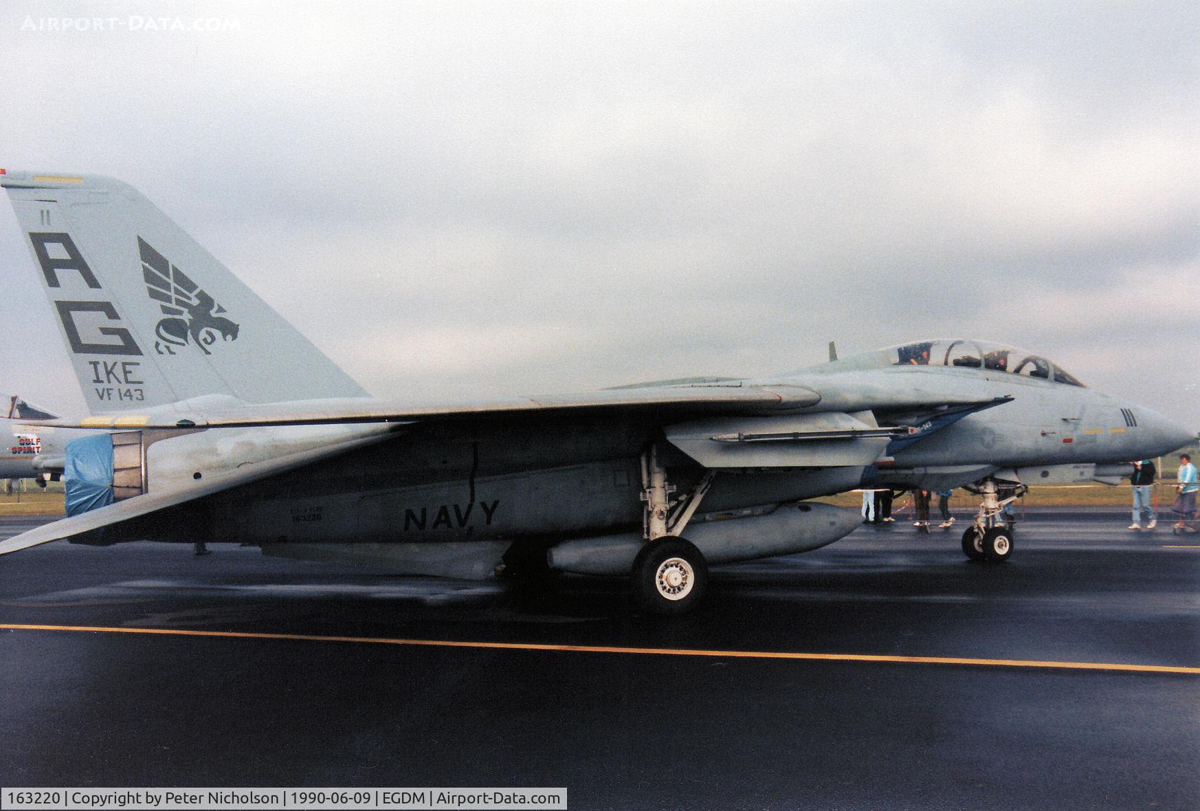 163220, Grumman F-14B Tomcat C/N 581, F-14B Tomcat of Fighter Squadron VF-143 aboard USS Dwight D Eisenhower on display at the 1990 Boscombe Down Battle of Britain 50th Anniversary Airshow - at the time was known as F-14A+.