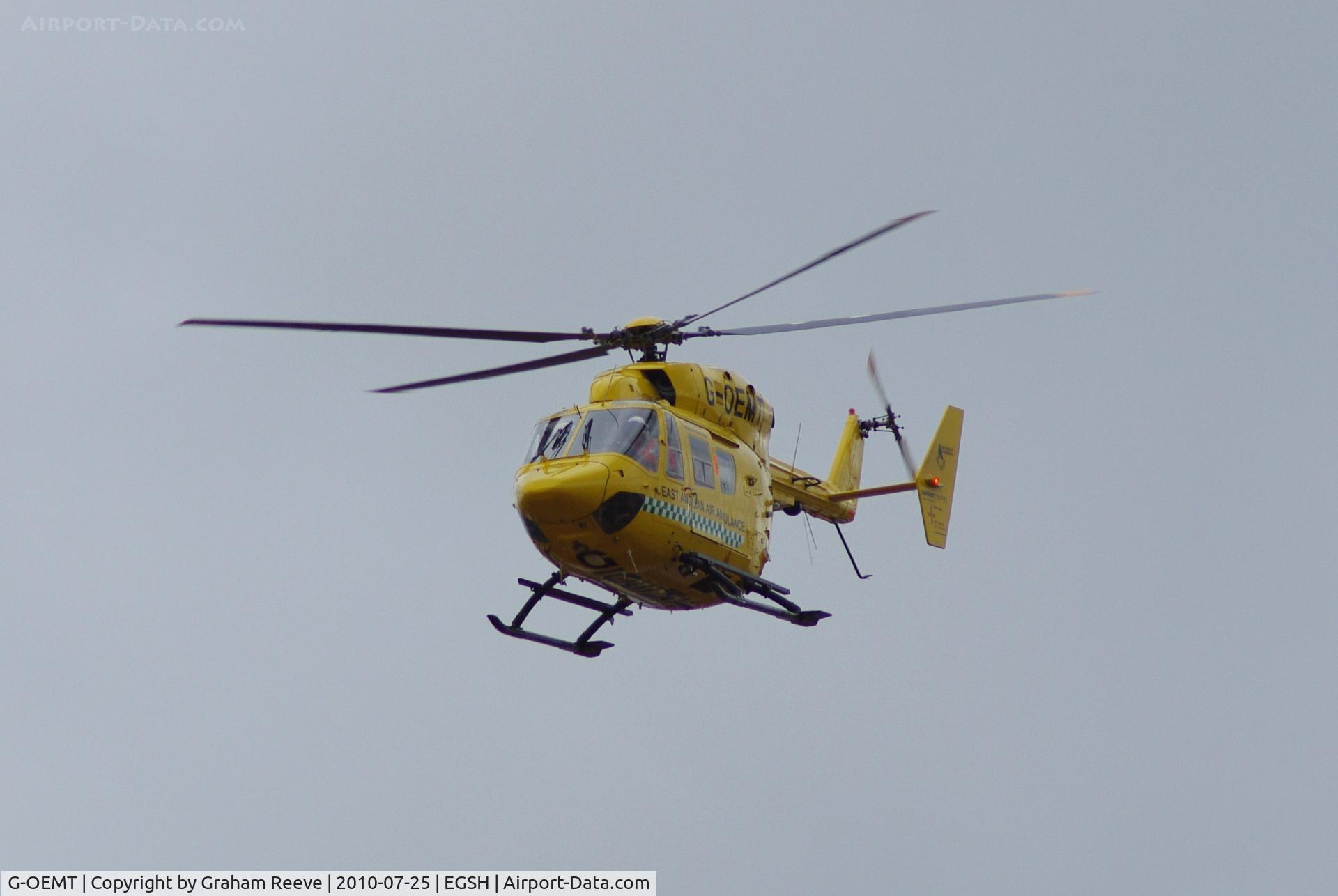 G-OEMT, 2001 Eurocopter-Kawasaki BK-117C-1 C/N 7538, Departing from Norwich.