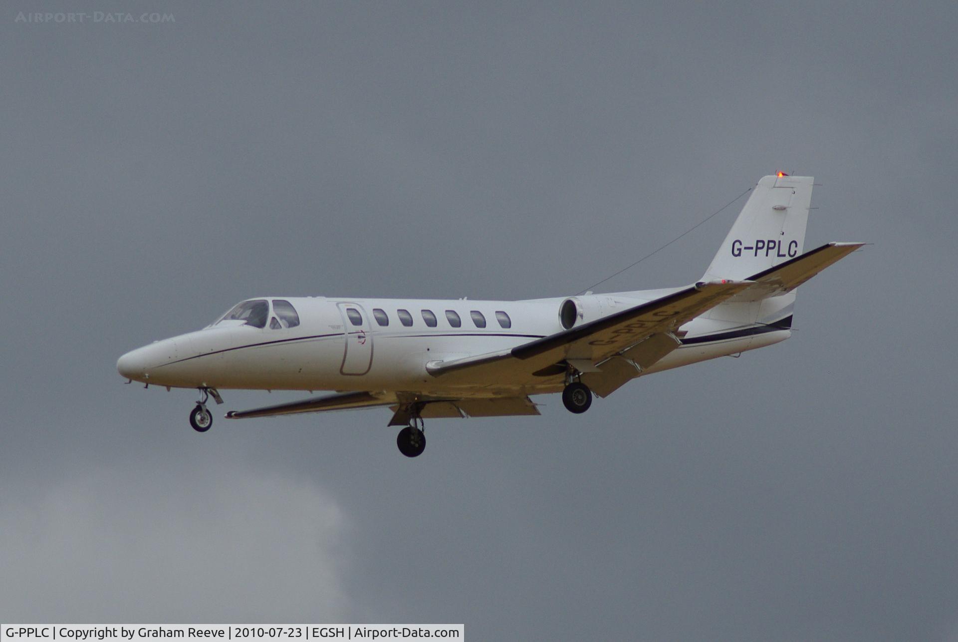 G-PPLC, 1990 Cessna 560 Citation V C/N 560-0059, Landing at Norwich.