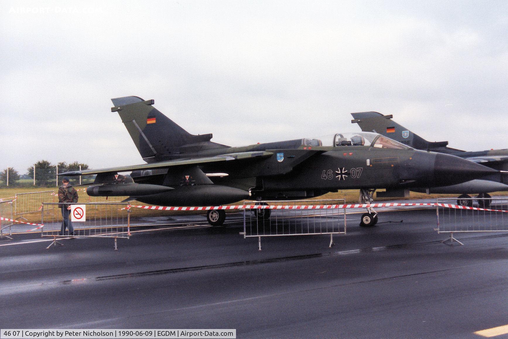46 07, Panavia Tornado IDS(T) C/N 759/GT065/4307, Tornado IDS, callsign German Air Force 4607, of JBG-34 on display at the 1990 Boscombe Down Battle of Britain 50th Anniversary Airshow.