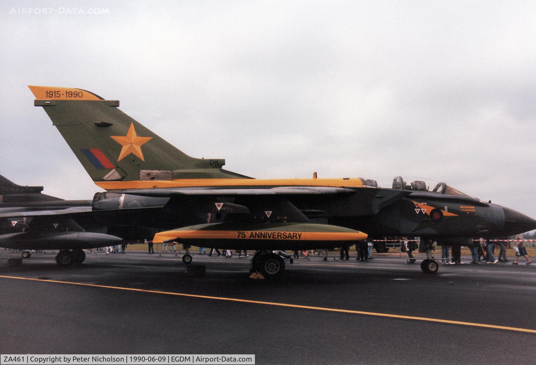 ZA461, 1983 Panavia Tornado GR.1 C/N BS091/269/3127, Tornado GR.1, callsign Rafair 514, of 31 Squadron in 75th anniversary markings on display at the 1990 Boscombe Down Battle of Britain 50th Anniversary Airshow.