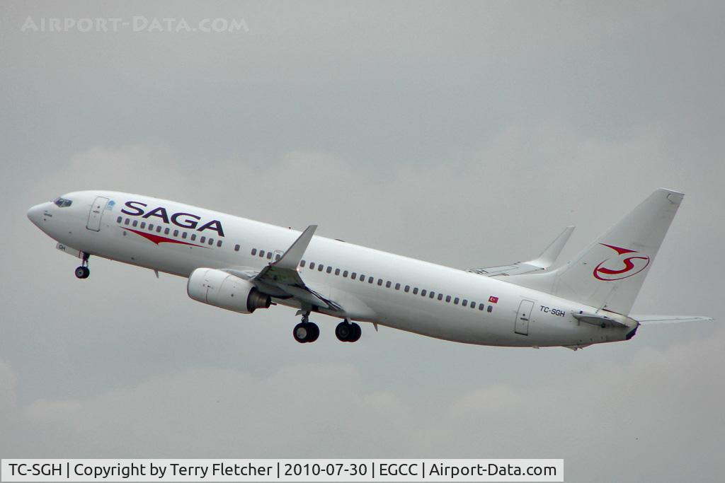 TC-SGH, 1998 Boeing 737-86J C/N 28068, Saga Airlines B737 departs from Manchester Uk