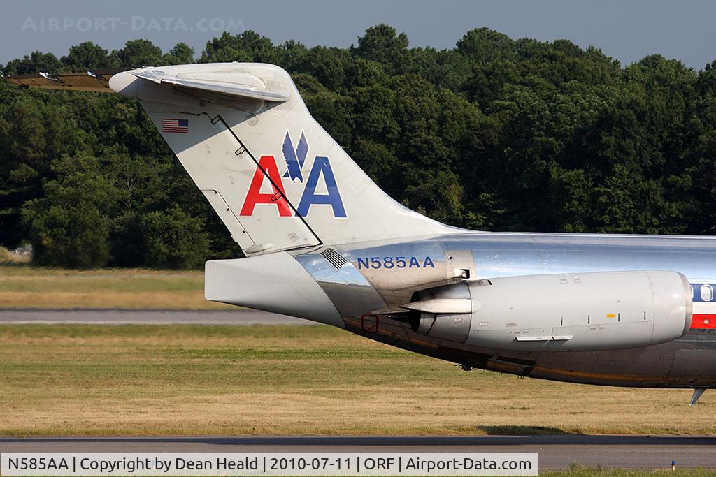 N585AA, 1991 McDonnell Douglas MD-82 (DC-9-82) C/N 53248, Close-up showing the modified tail cone to reduce drag, and thus fuel consumption by approximately 1%. Boeing quoted a price of $270K per tail cone, and AA found that they could construct the same part for $35K. The tail cone was designed & built by AA.
