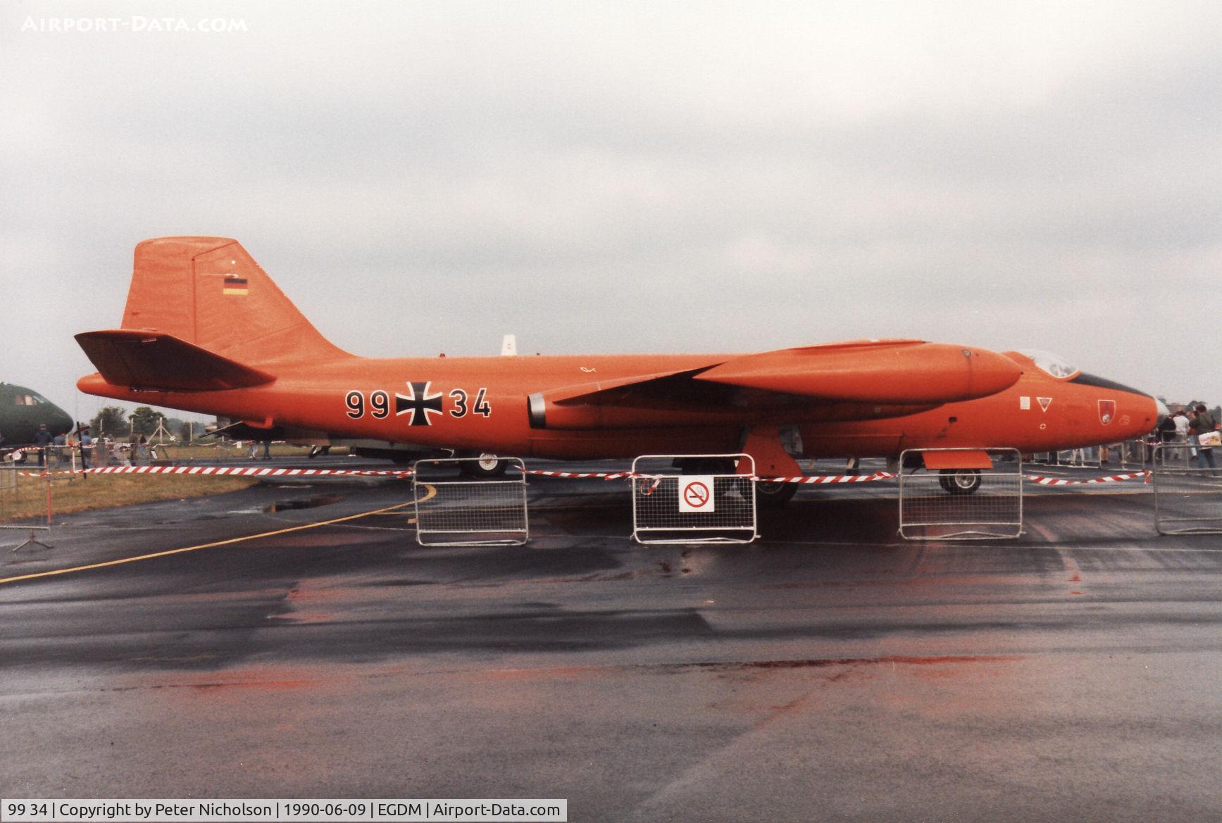 99 34, 1954 English Electric Canberra B.2 C/N R3/EA3/6651, Canberra B.2(mod) of Germany's MilGeoAmt at Cologne on display at the 1990 Boscombe Down Battle of Britain 50th Anniversary Airshow. The aircraft is now displayed at Schwenningen Museum.