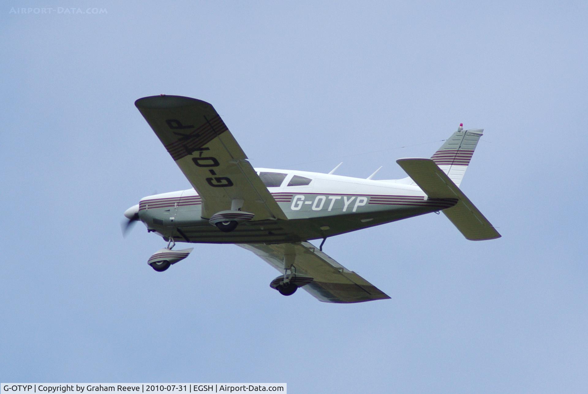 G-OTYP, 1973 Piper PA-28-180 Cherokee Challenger C/N 28-7305166, Departing from Norwich.