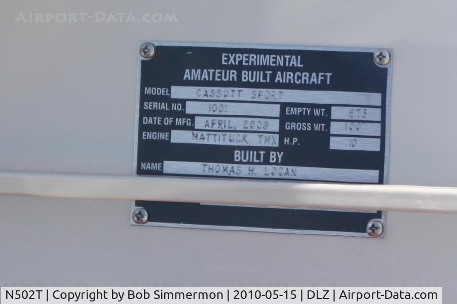 N502T, Cassutt Sport C/N 1001, Data tag