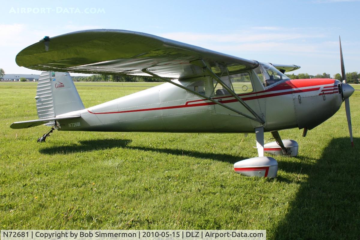 N72681, 1946 Cessna 140 C/N 9857, Parked in the grass at Delaware, Ohio during the EAA fly-in breakfast.