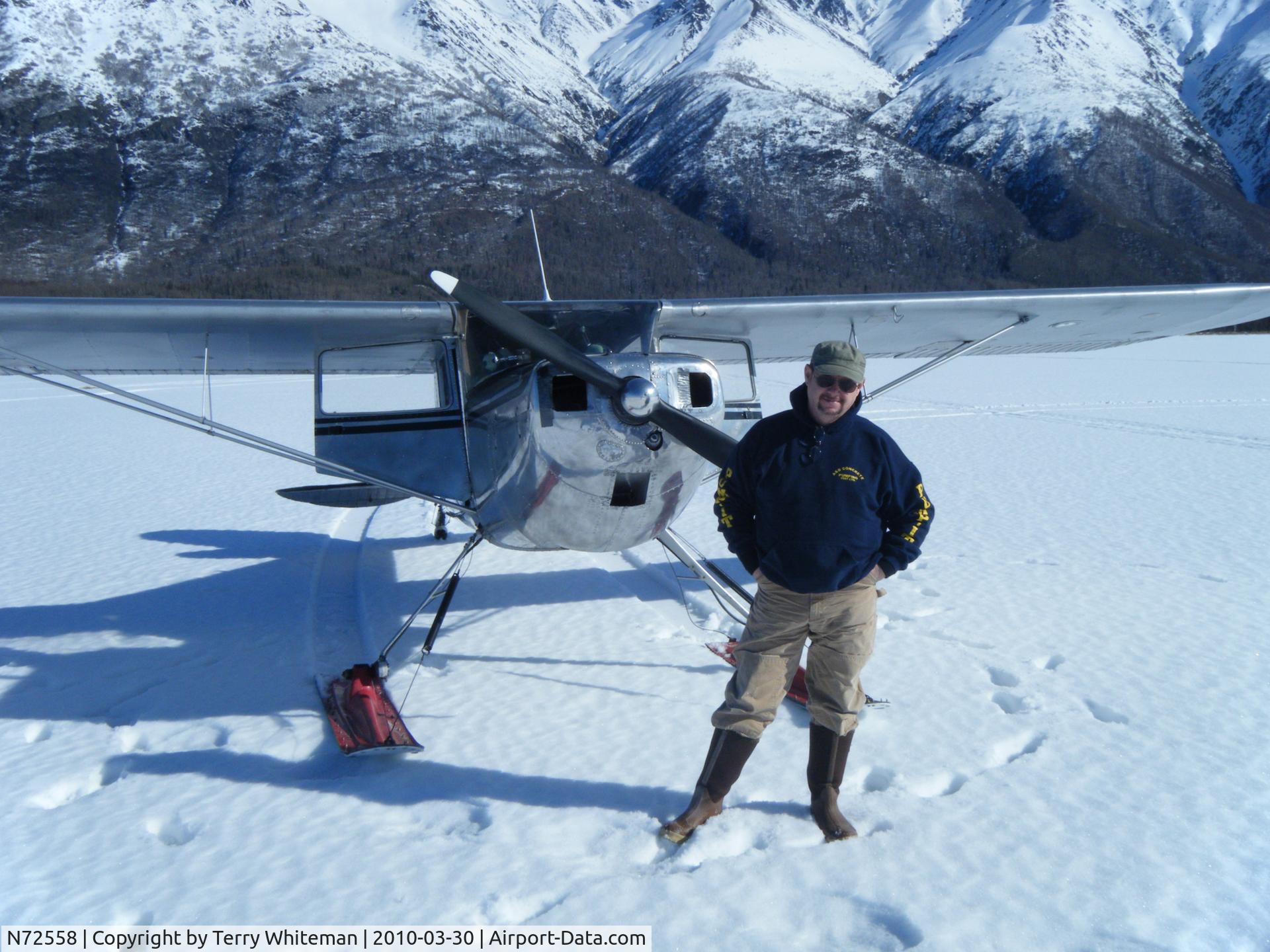 N72558, 1946 Cessna 140 C/N 9728, Skiis up at Lake George Pass