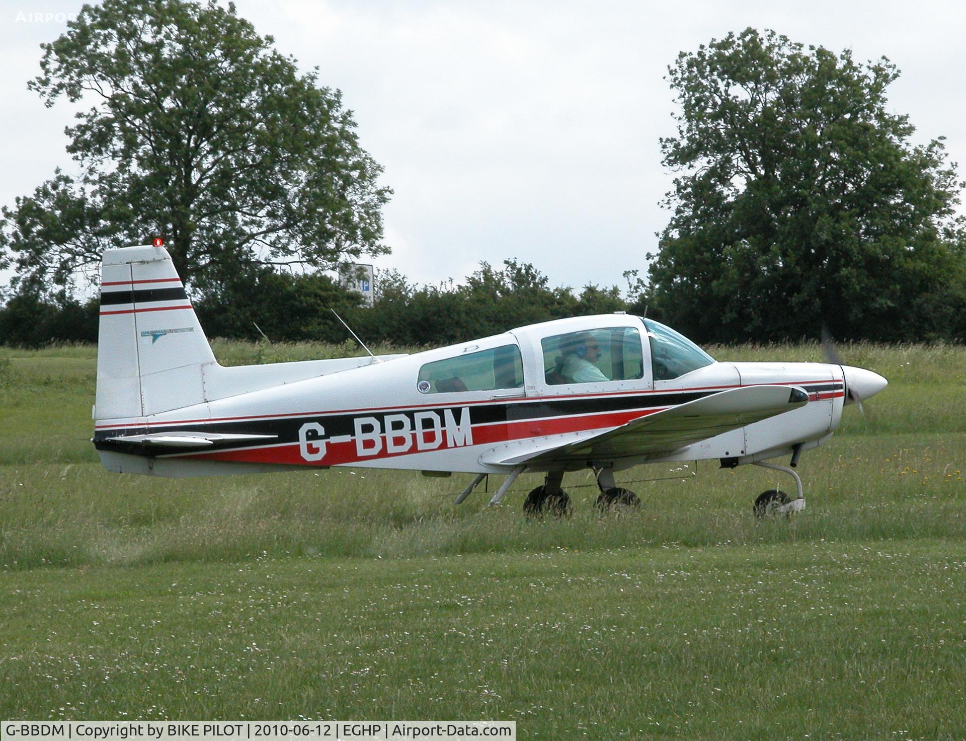 G-BBDM, 1973 Grumman American AA-5 Traveler C/N AA5-0407, DELTA MIKE ARRIVING FOR MAINTENANCE