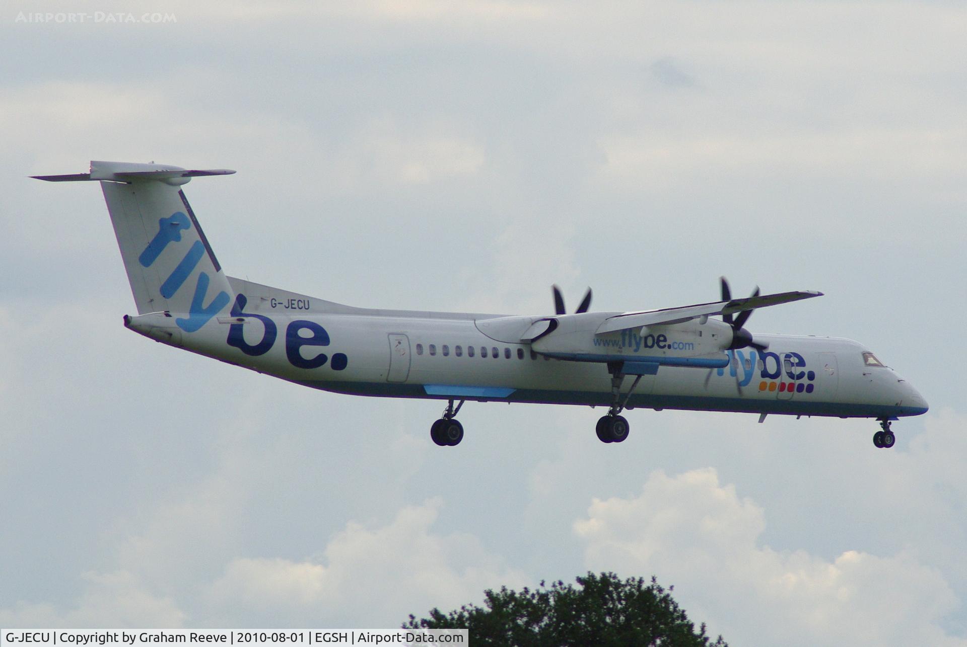 G-JECU, 2006 De Havilland Canada DHC-8-402Q Dash 8 C/N 4146, Landing at Norwich.