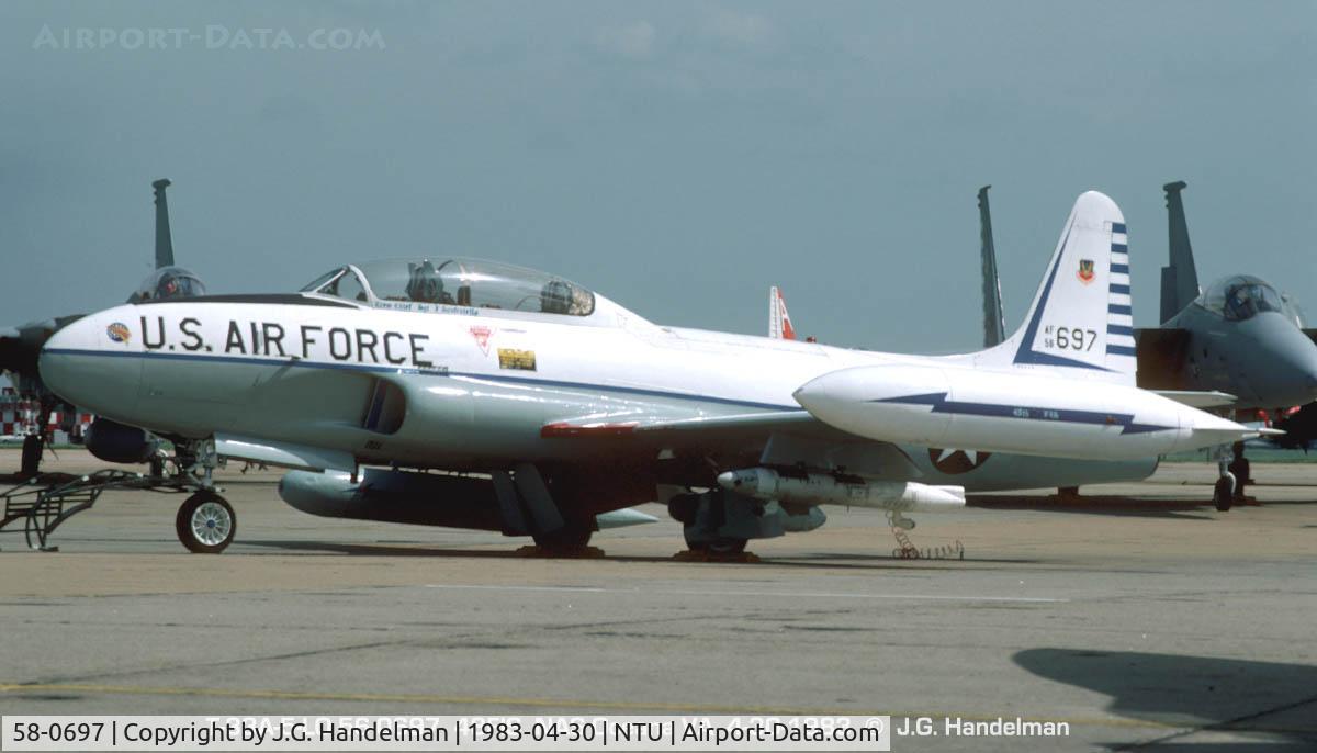 58-0697, 1958 Lockheed T-33A Shooting Star C/N 580-1666, at NAS Oceana VA