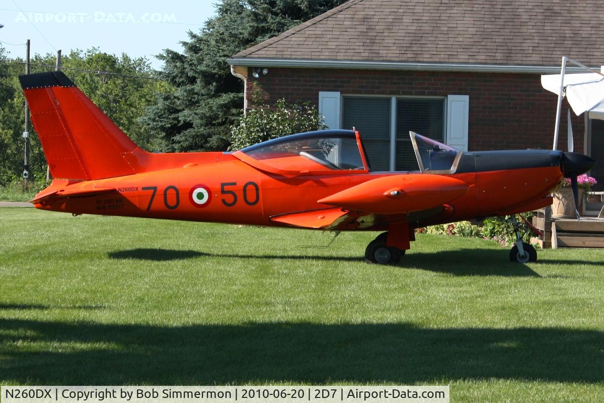 N260DX, 1987 SIAI-Marchetti SF-260C C/N 40-019, Parked in the grass at the Father's Day breakfast fly-in, Beach City, Ohio.