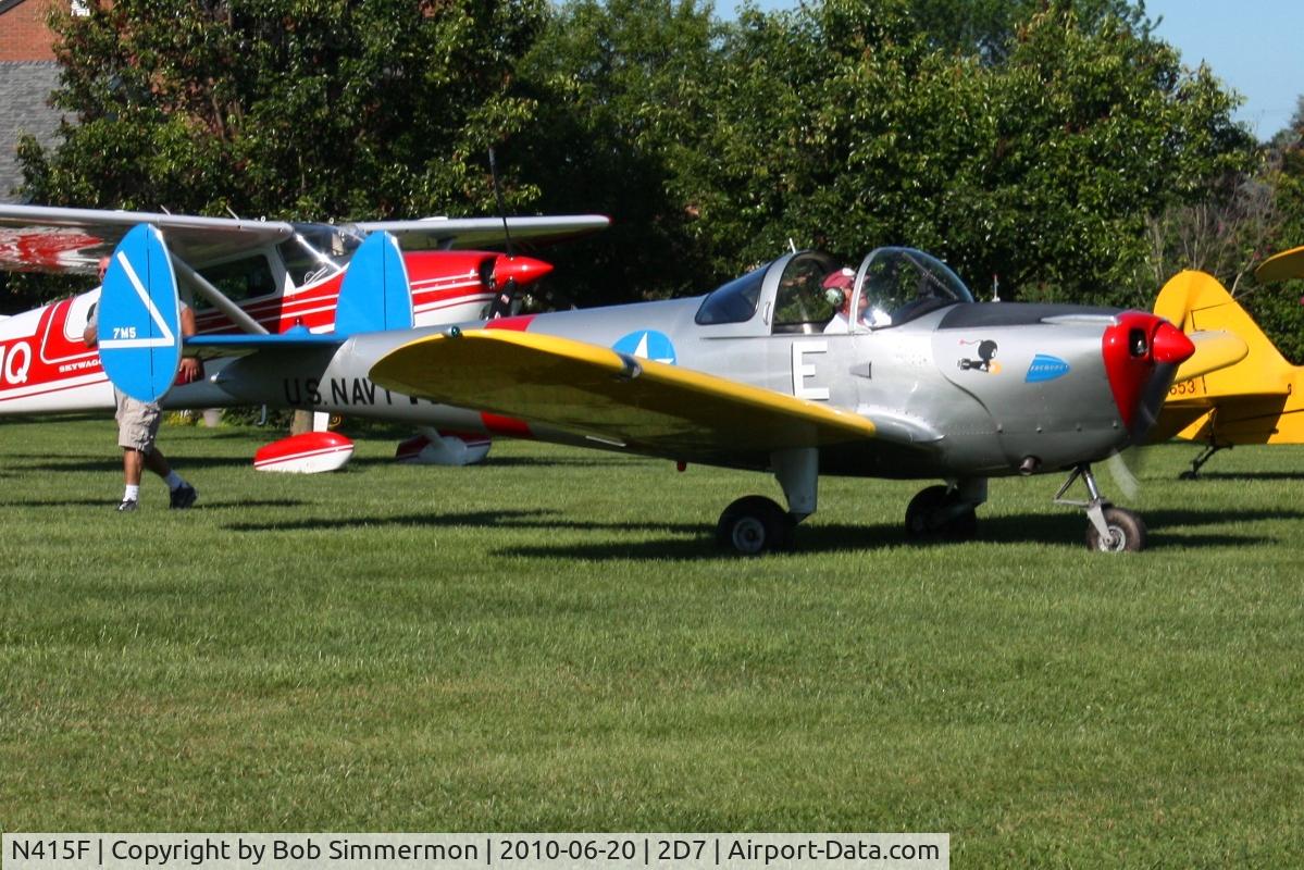 N415F, 1946 Erco 415C Ercoupe C/N 4026, Departing the Father's Day breakfast fly-in, Beach City, Ohio.