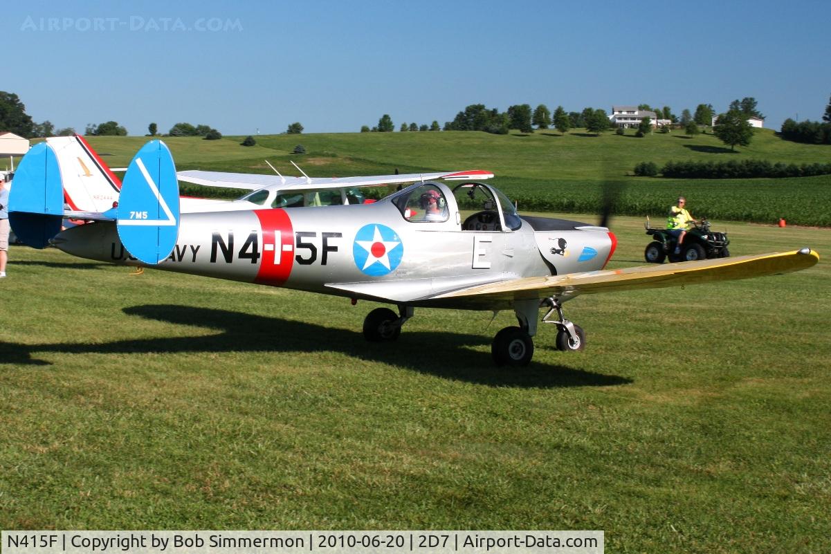N415F, 1946 Erco 415C Ercoupe C/N 4026, Departing the Father's Day breakfast fly-in, Beach City, Ohio.