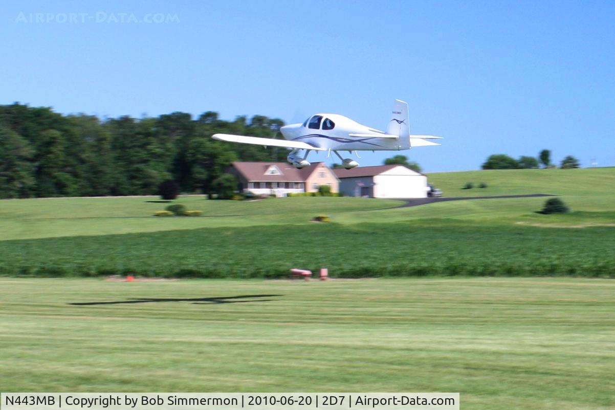 N443MB, 2007 Vans RV-10 C/N 40629, Departing the Father's Day breakfast fly-in, Beach City, Ohio.