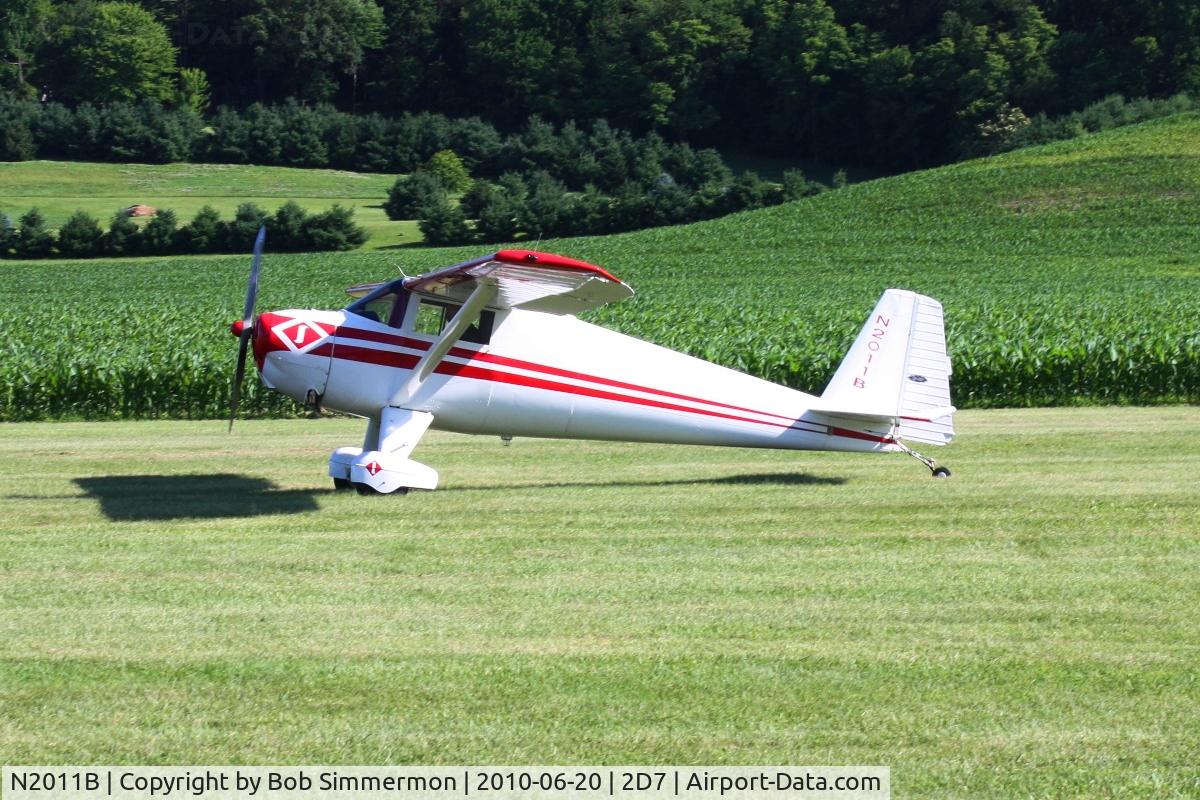 N2011B, 1948 Luscombe 8E Silvaire C/N 6438, Arriving at the Father's Day breakfast fly-in, Beach City, Ohio.