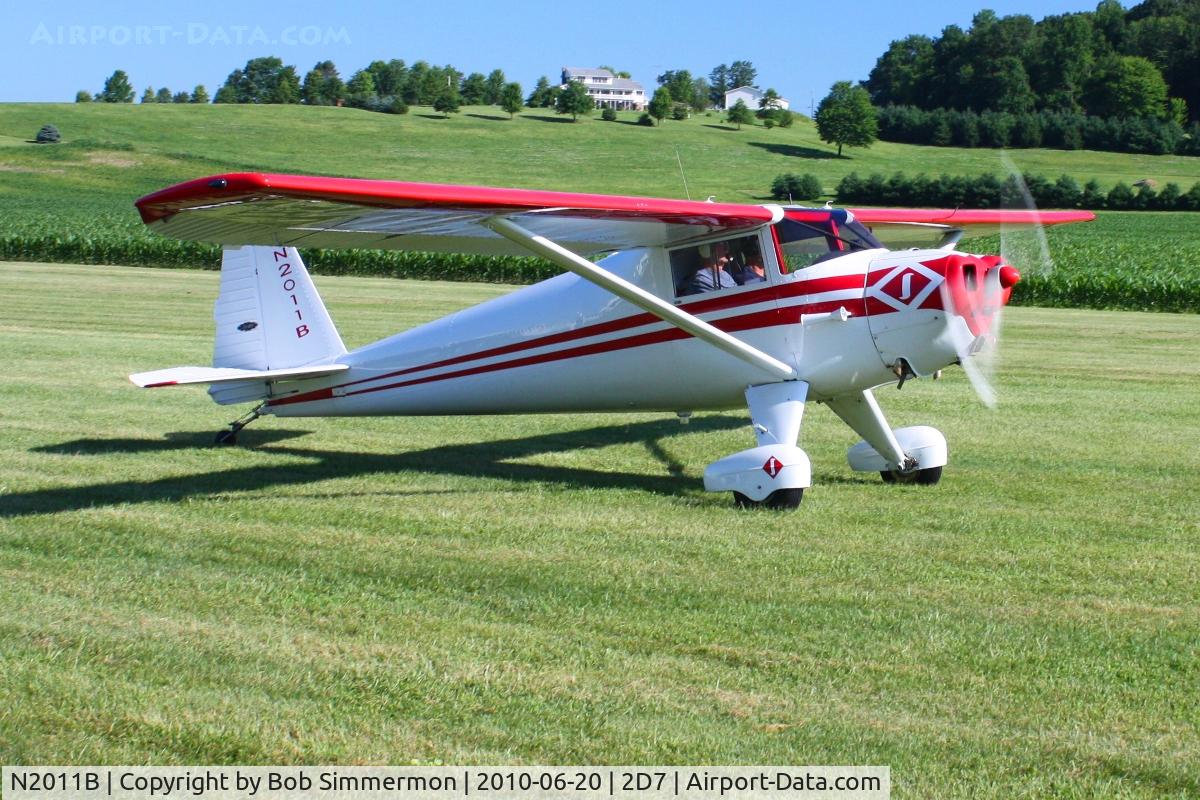 N2011B, 1948 Luscombe 8E Silvaire C/N 6438, Arriving at the Father's Day breakfast fly-in, Beach City, Ohio.