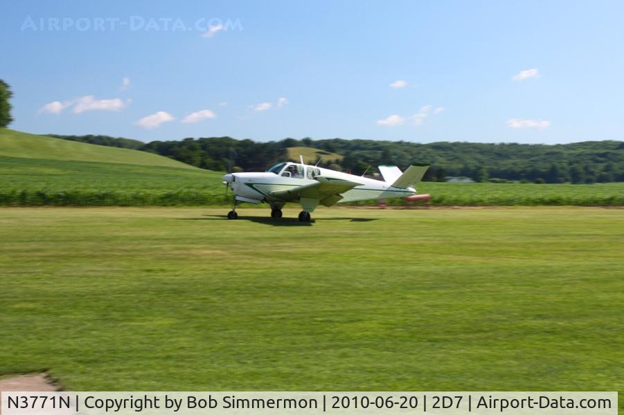 N3771N, 1947 Beech 35 Bonanza C/N D-992, Arriving at the Father's Day breakfast fly-in, Beach City, Ohio.