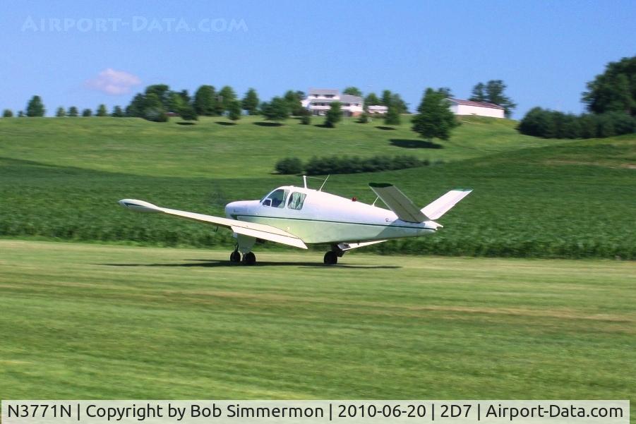 N3771N, 1947 Beech 35 Bonanza C/N D-992, Arriving at the Father's Day breakfast fly-in, Beach City, Ohio.