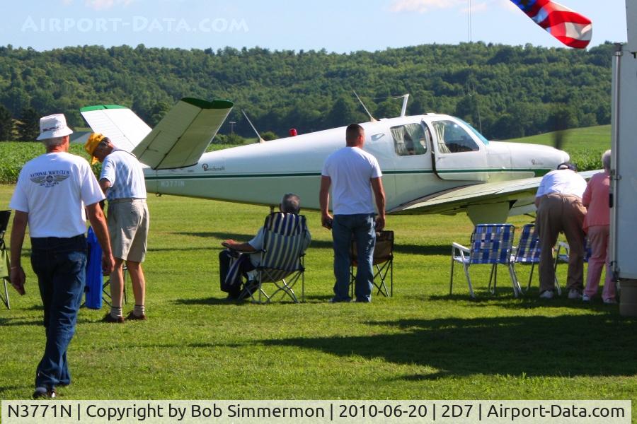 N3771N, 1947 Beech 35 Bonanza C/N D-992, Arriving at the Father's Day breakfast fly-in, Beach City, Ohio.