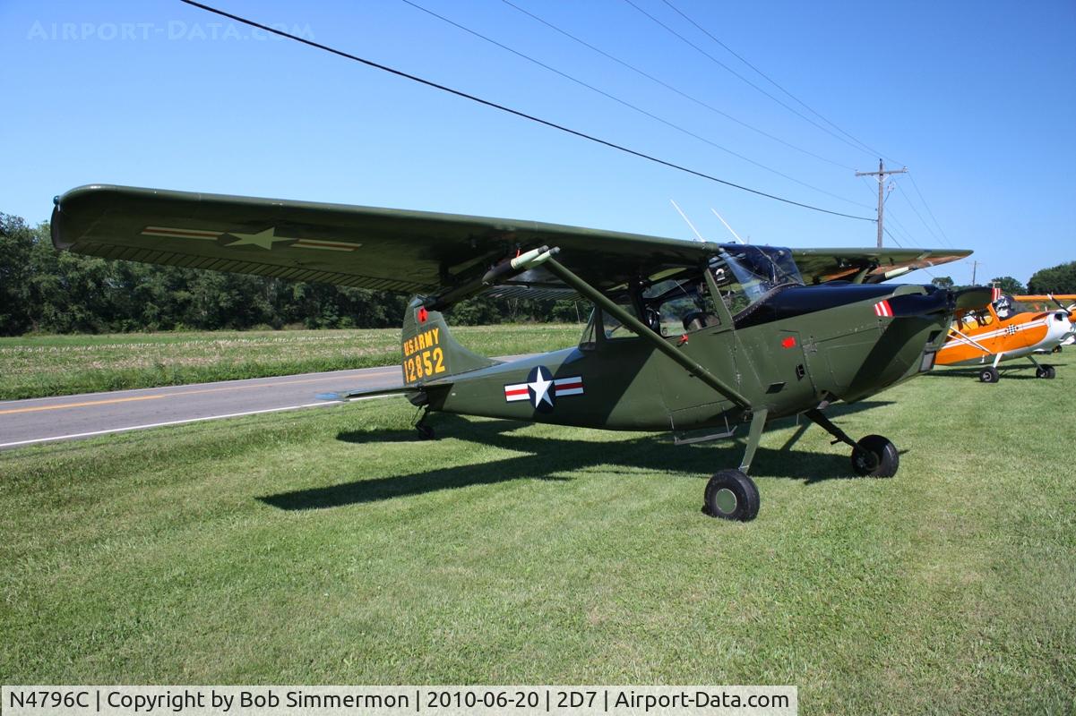 N4796C, 1956 Cessna L-19 C/N 23309, Parked in the grass at the Father's Day breakfast fly-in, Beach City, Ohio.