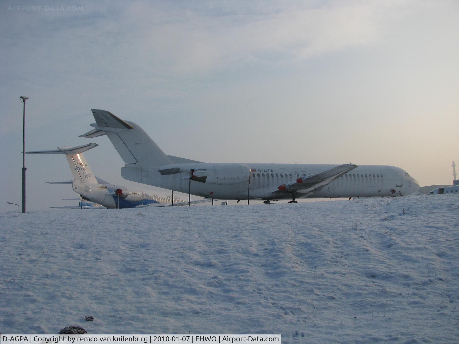 D-AGPA, 1989 Fokker 100 (F-28-0100) C/N 11276, A cold January 2010. Stored at Fokker services Woensdrecht.