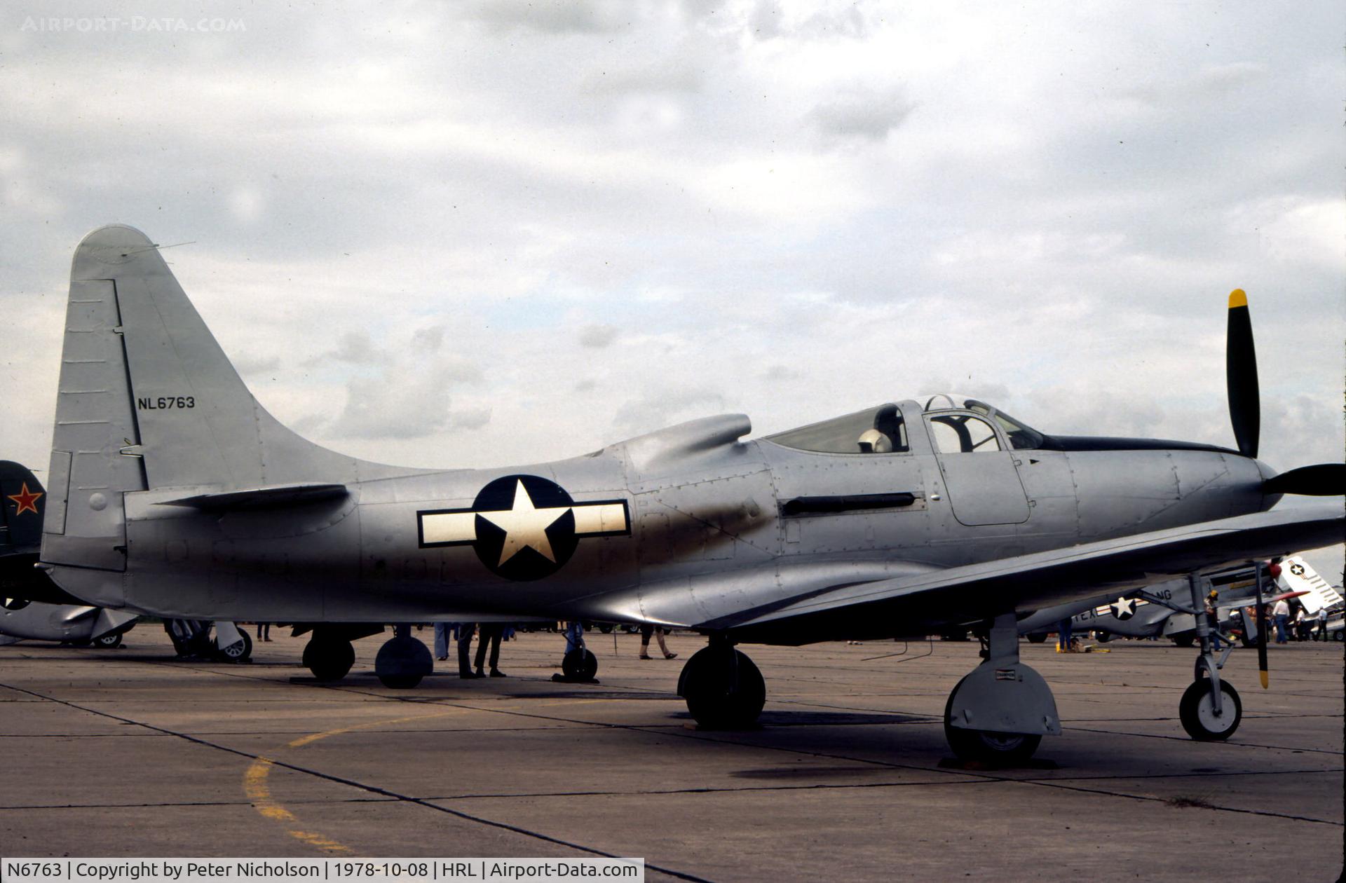 N6763, 1946 Bell P-63F Kingcobra C/N 296E1-1R, Kingcobra P-63F 43-11719 as NL6763 of the Confederate Air Force on display at their 1978 Airshow at Harlingen.