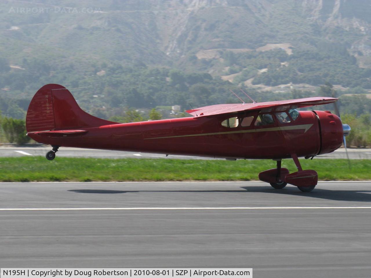 N195H, 1948 Cessna 195 Businessliner C/N 7200, 1948 Cessna 195 BUSINESSLINER, Jacobs R755-A2 300 Hp, the 190/195 models were Cessna's last radial-engined aircraft production, regular visitor from MHV, landing roll Rwy 22