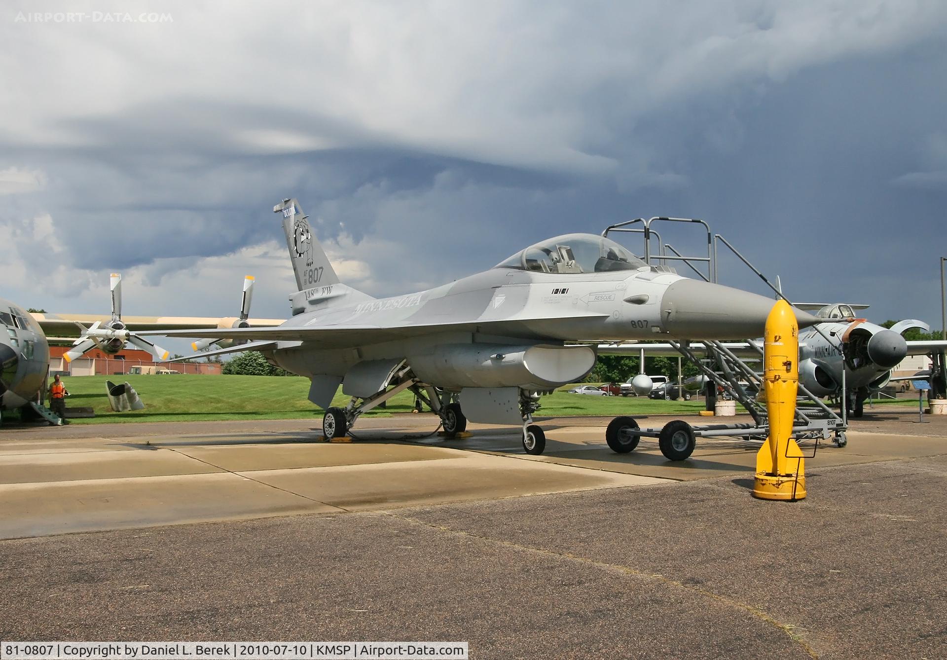 81-0807, General Dynamics F-16A/ADF Fighting Falcon C/N 61-488, On display at the Minn ANG Museum in 148 FW scheme.