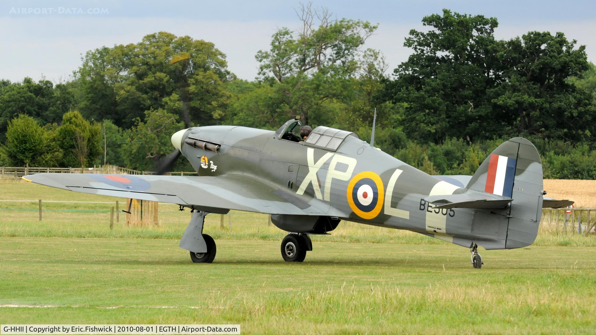 G-HHII, 1940 Hawker (CCF) Hurricane Mk2B C/N CCF/R20023, 1. BE505 departing Shuttleworth Military Pagent Air Display August 2010