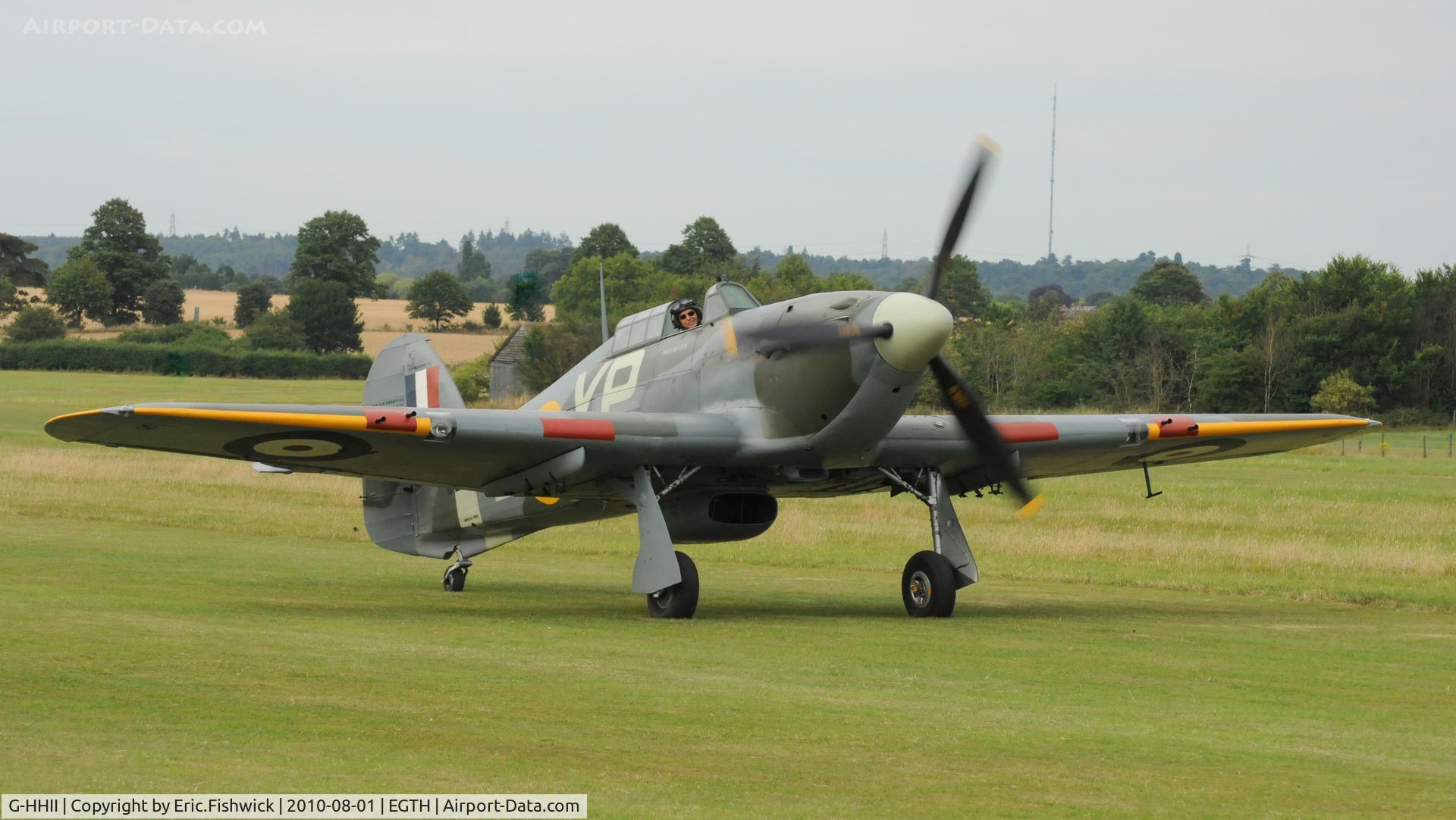 G-HHII, 1940 Hawker (CCF) Hurricane Mk2B C/N CCF/R20023, 3. BE505 departing Shuttleworth Military Pagent Air Display August 2010