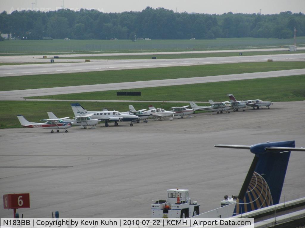 N183BB, 1978 Cessna R182 Skylane RG C/N R18200310, The lineup at the Lane Aviation ramp. N666JP hasn't moved that I've seen in the two years I've been spotting.