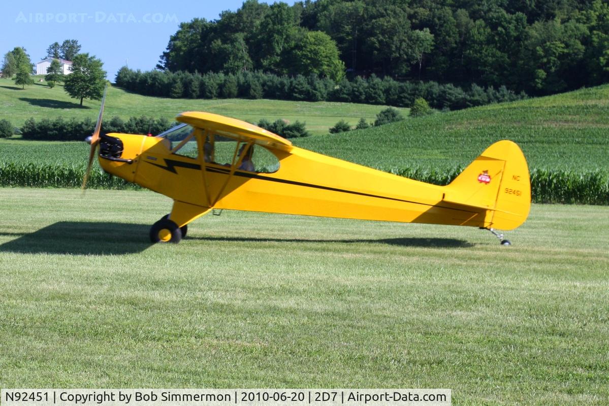 N92451, 1946 Piper J3C-65 Cub Cub C/N 16920, Arriving at Beach City, Ohio during the Father's Day fly-in.