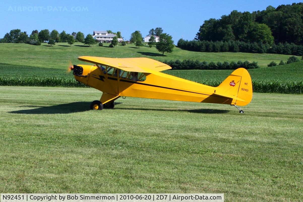 N92451, 1946 Piper J3C-65 Cub Cub C/N 16920, Arriving at Beach City, Ohio during the Father's Day fly-in.
