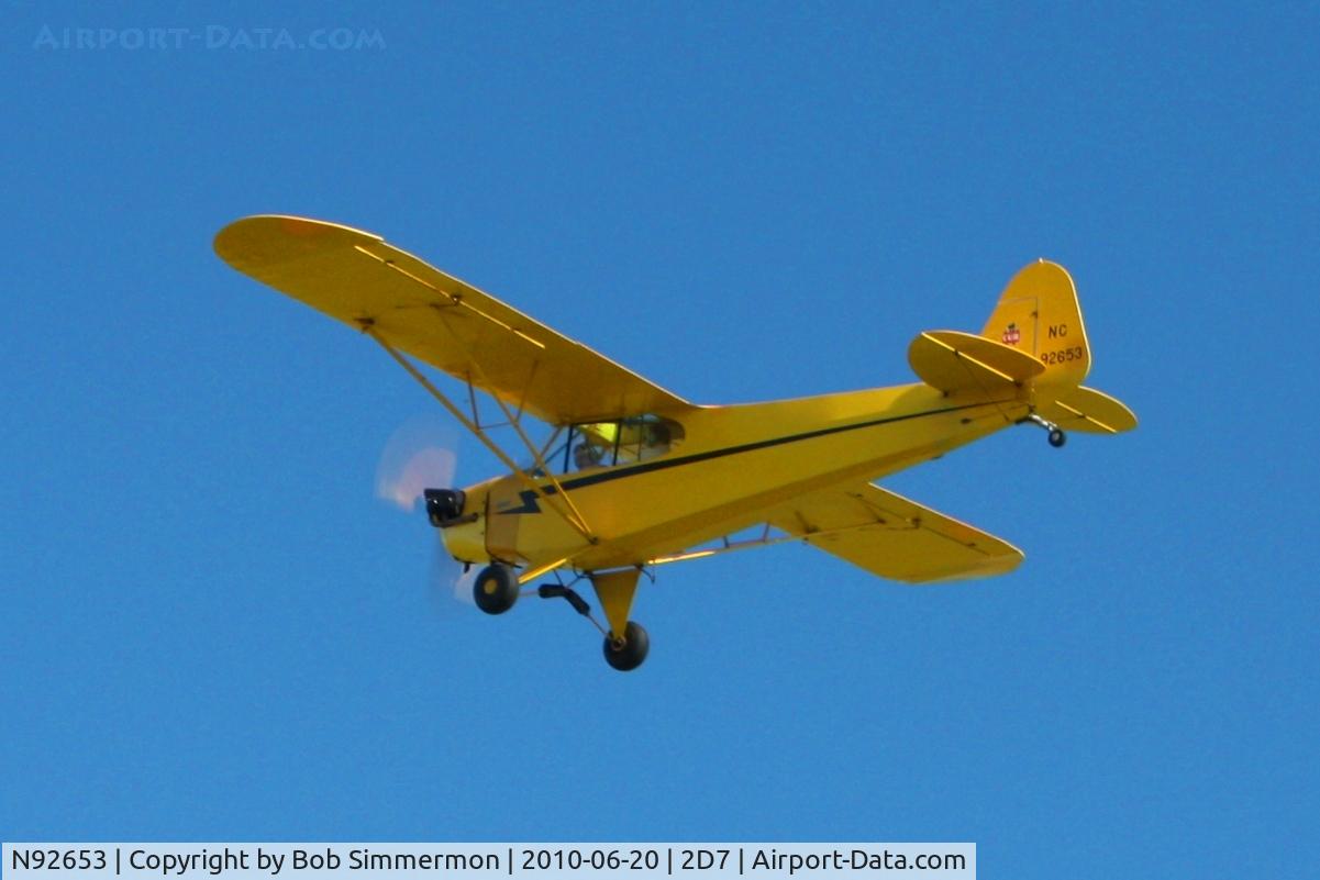 N92653, 1946 Piper J3C-65 Cub Cub C/N 17026, Overflying Beach City, Ohio during the Father's Day fly-in.