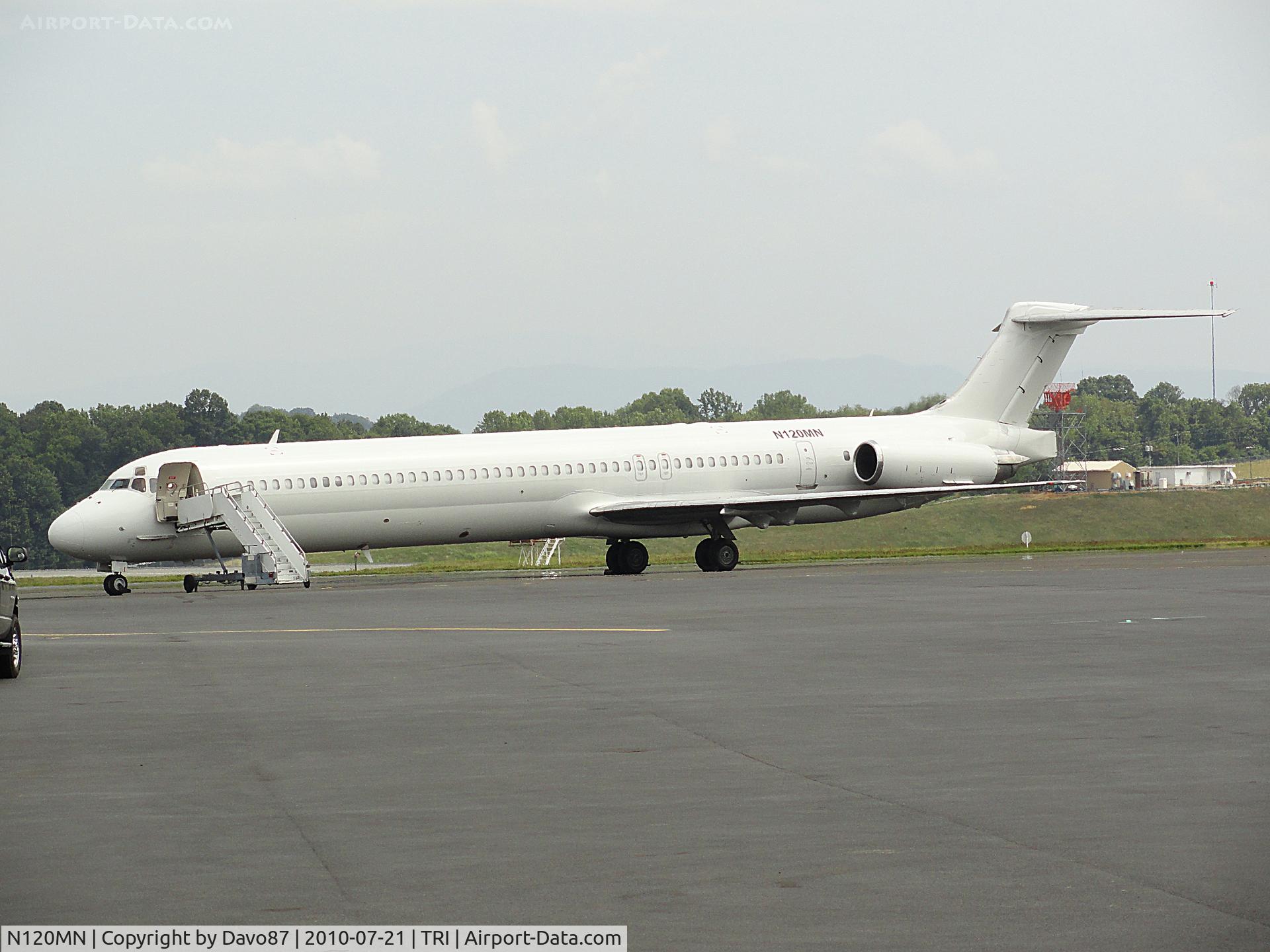 N120MN, 1992 McDonnell Douglas MD-83 C/N 53120, I was plane watching at Tri-Cities Airport when I saw this unmarked MD-83 land. I drove around to where she parked and grabbed a few photos of her. No passengers or cargo on this plane that I saw. Crew only on the tarmac.