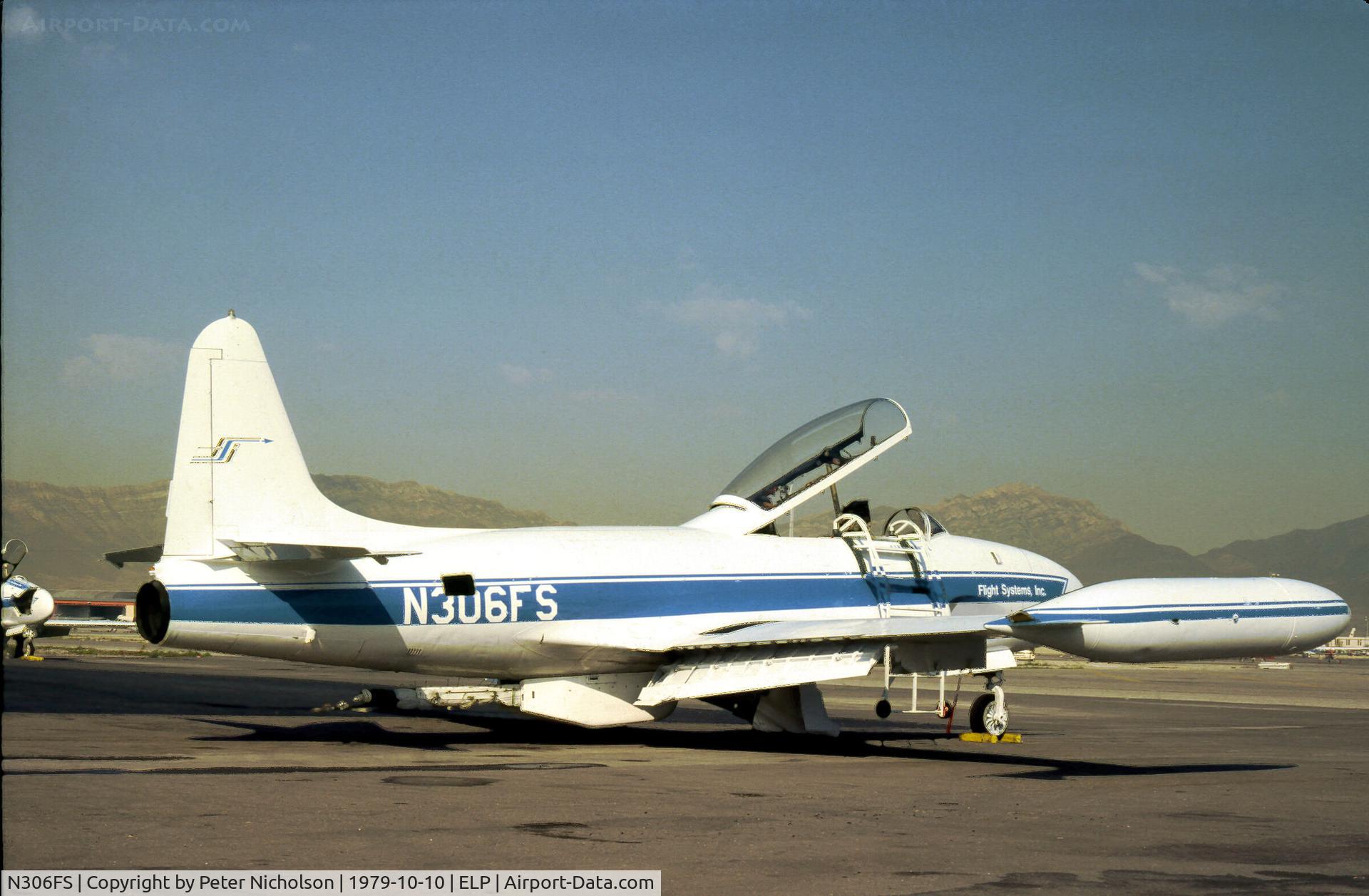 N306FS, Canadair CT-133 Silver Star C/N T33-306, Silver Star ex RCAF 21306 of Flight Systems Inc of Mojave when seen at El Paso in October 1978.