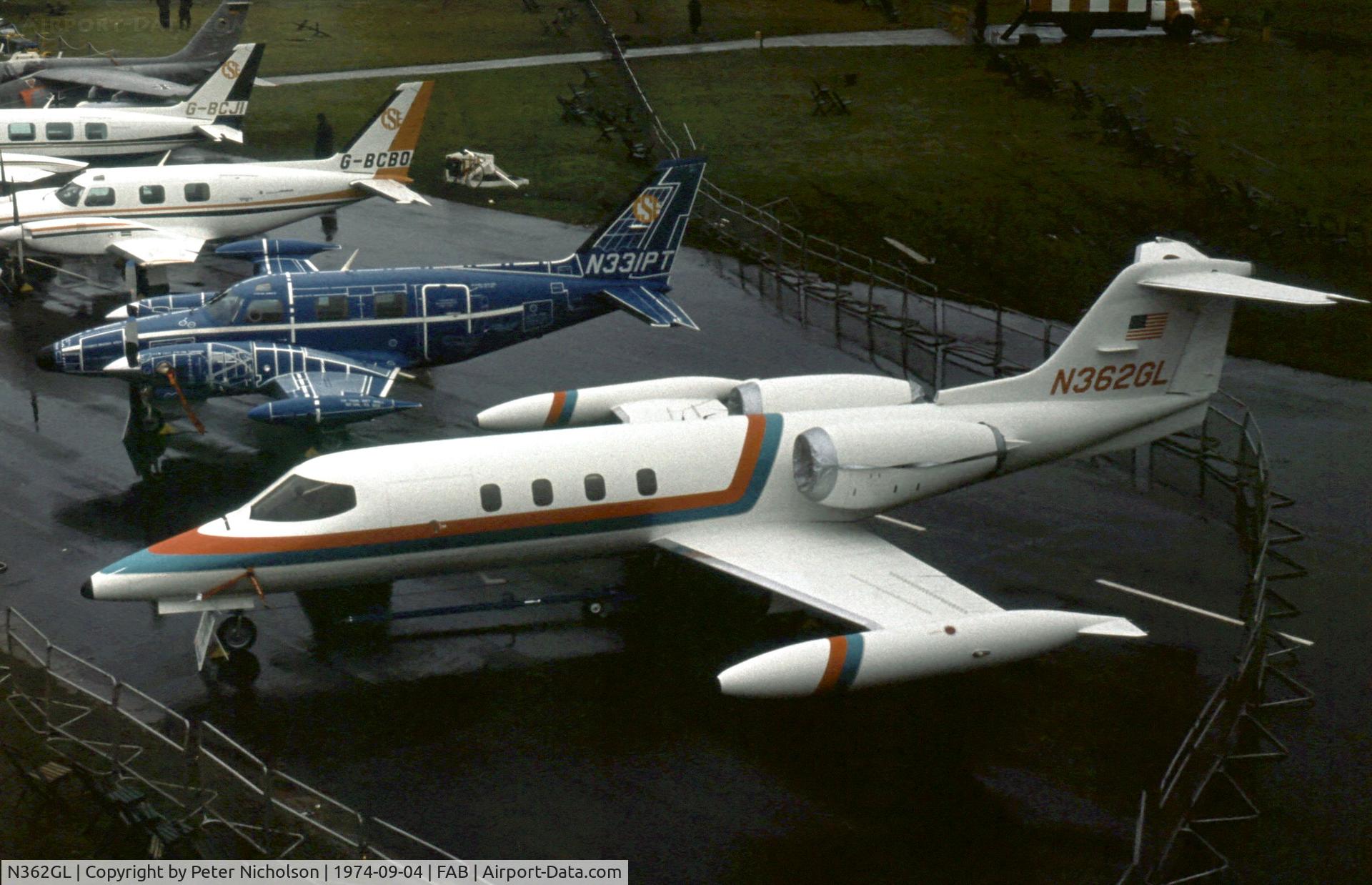 N362GL, 1974 Gates Learjet 36 C/N 36-002, Learjet 36 in the static park of the 1974 SBAC Farnborough Airshow.