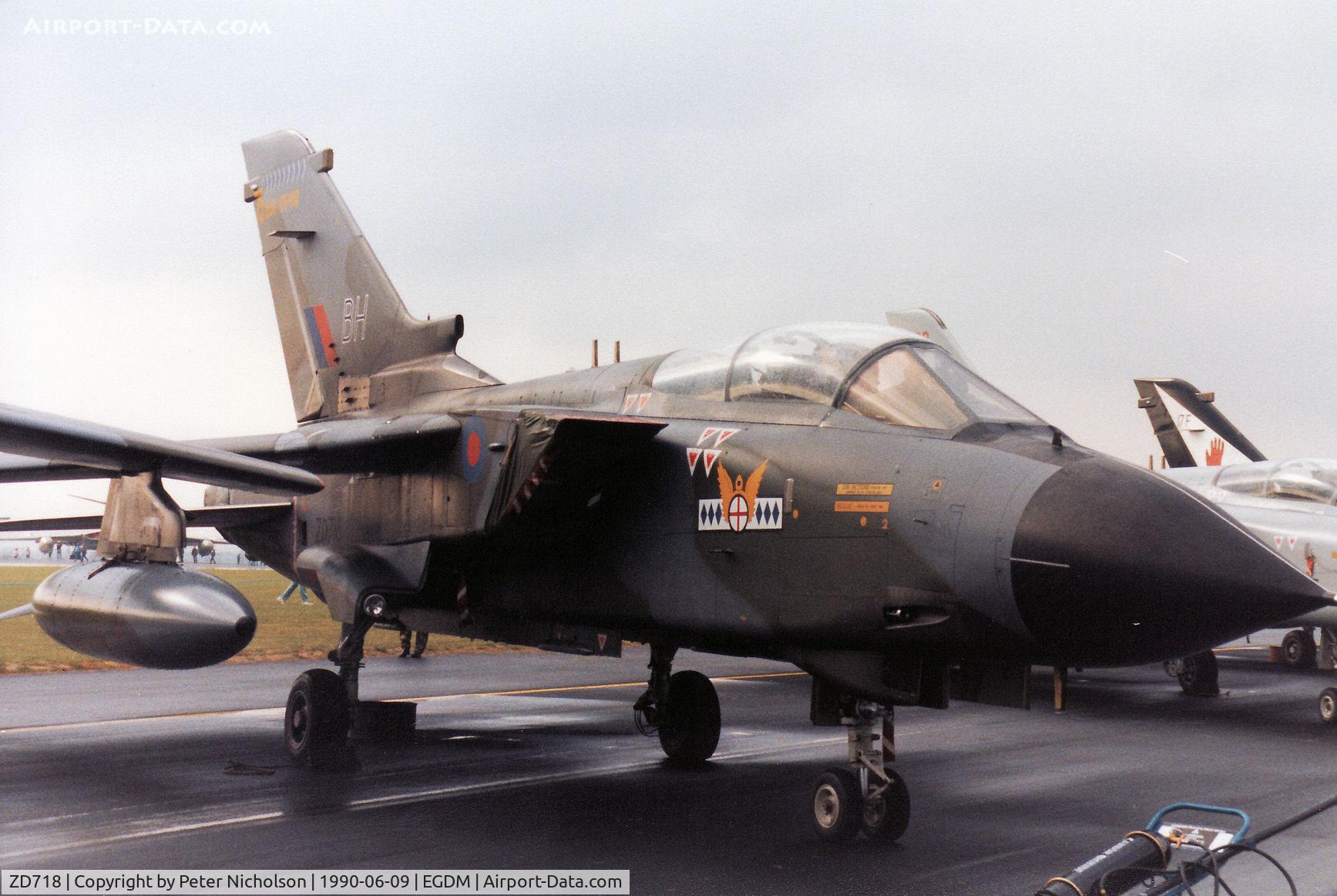 ZD718, 1984 Panavia Tornado GR.1 C/N 346/BS119/2334, Tornado GR.1, callsign Rafair 531, of 14 Squadron from RAF Bruggen wearing 75th anniversary markings on display at the 1990 Boscombe Down Battle of Britain 50th Anniversary Airshow.