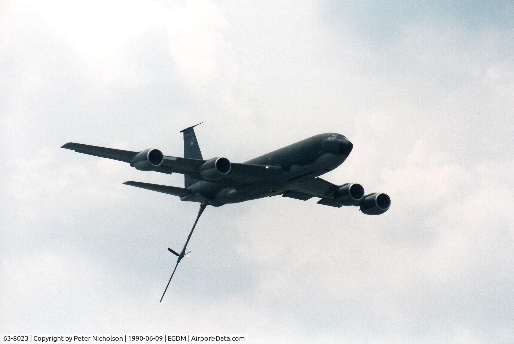 63-8023, 1963 Boeing KC-135R Stratotanker C/N 18640, Quid 05 of Grissom AFB's 305th Air Refuelling Wing on a fly-past at the 1990 Boscombe Down Battle of Britain 50th Anniversary Airshow.