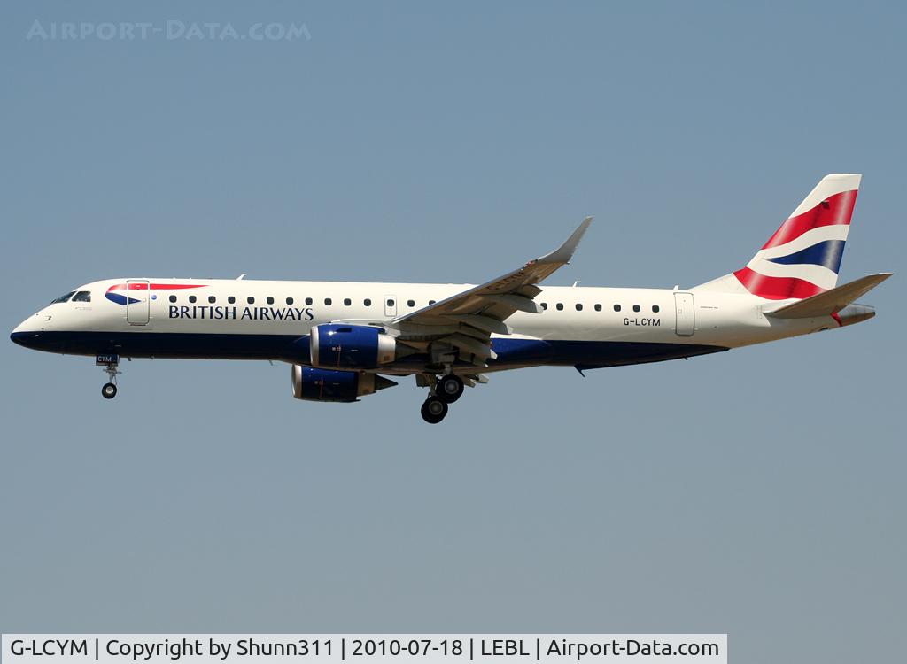 G-LCYM, 2010 Embraer 190SR (ERJ-190-100SR) C/N 19000351, Landing rwy 25R
