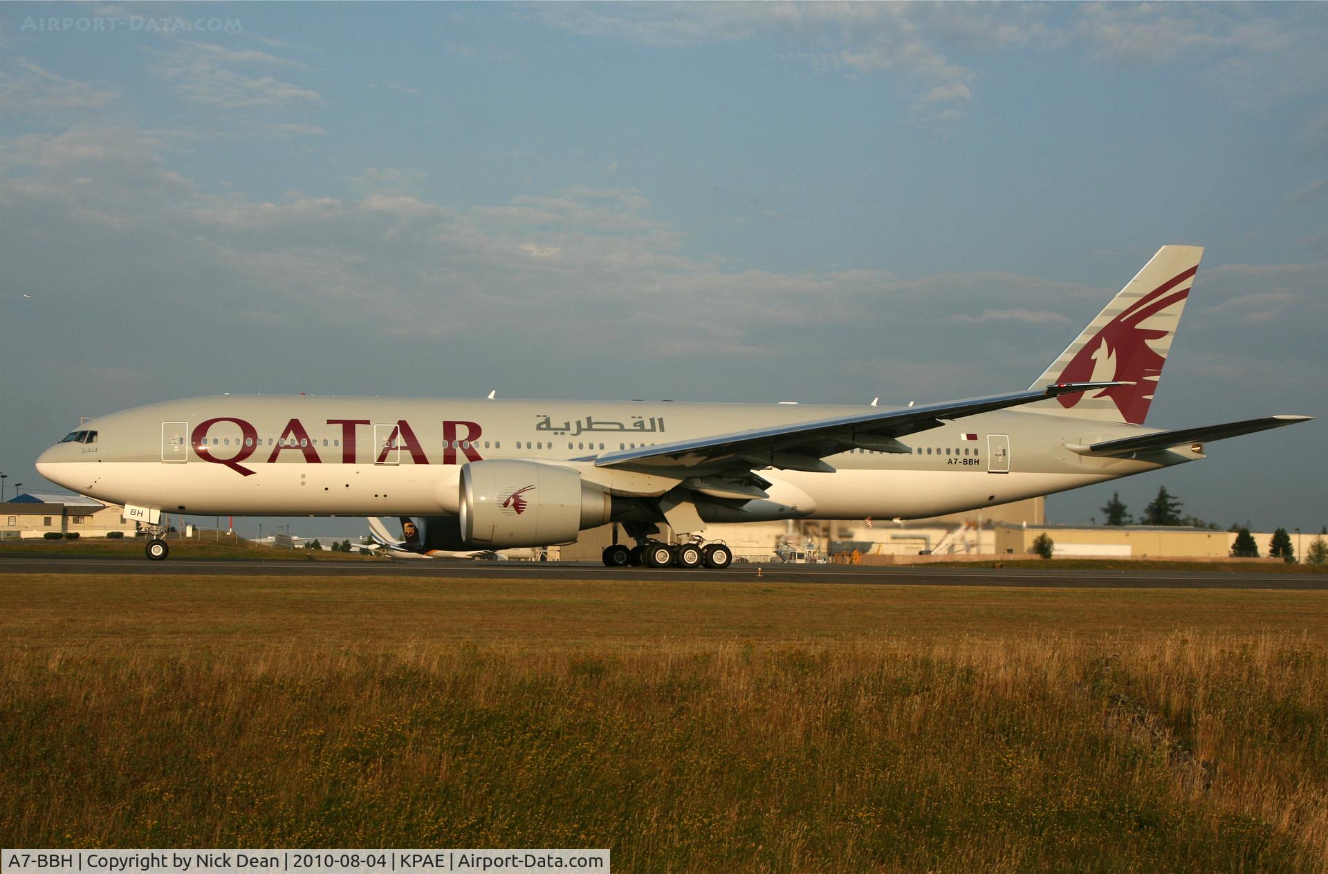 A7-BBH, 2010 Boeing 777-2DZ/LR C/N 36102, KPAE Qatar 3052 departing 34L for the long delivery flight to Doha
