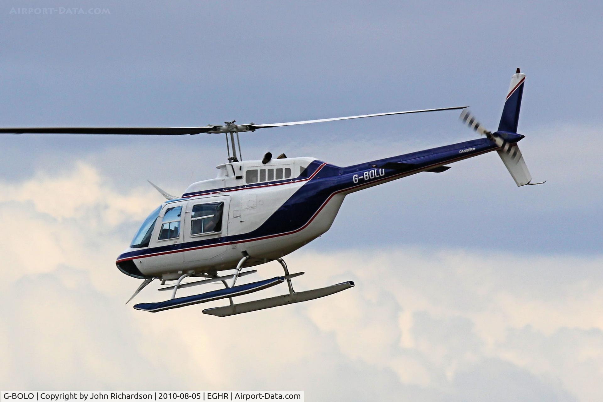 G-BOLO, 1974 Bell 206B JetRanger II C/N 1522, Departing Goodwood