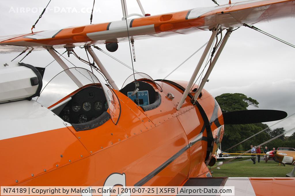 N74189, 1941 Boeing PT-17/R985 Kaydet (A75N1) C/N 75-717, Boeing PT-17 Kaydet at Fishburn Airfield awaiting it's wing walking performance at the Sunderland Air Show.