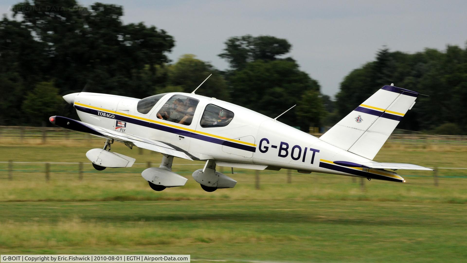 G-BOIT, 1988 Socata TB-10 Tobago C/N 810, G-BOIT departing Shuttleworth Military Pagent Air Display August 2010 