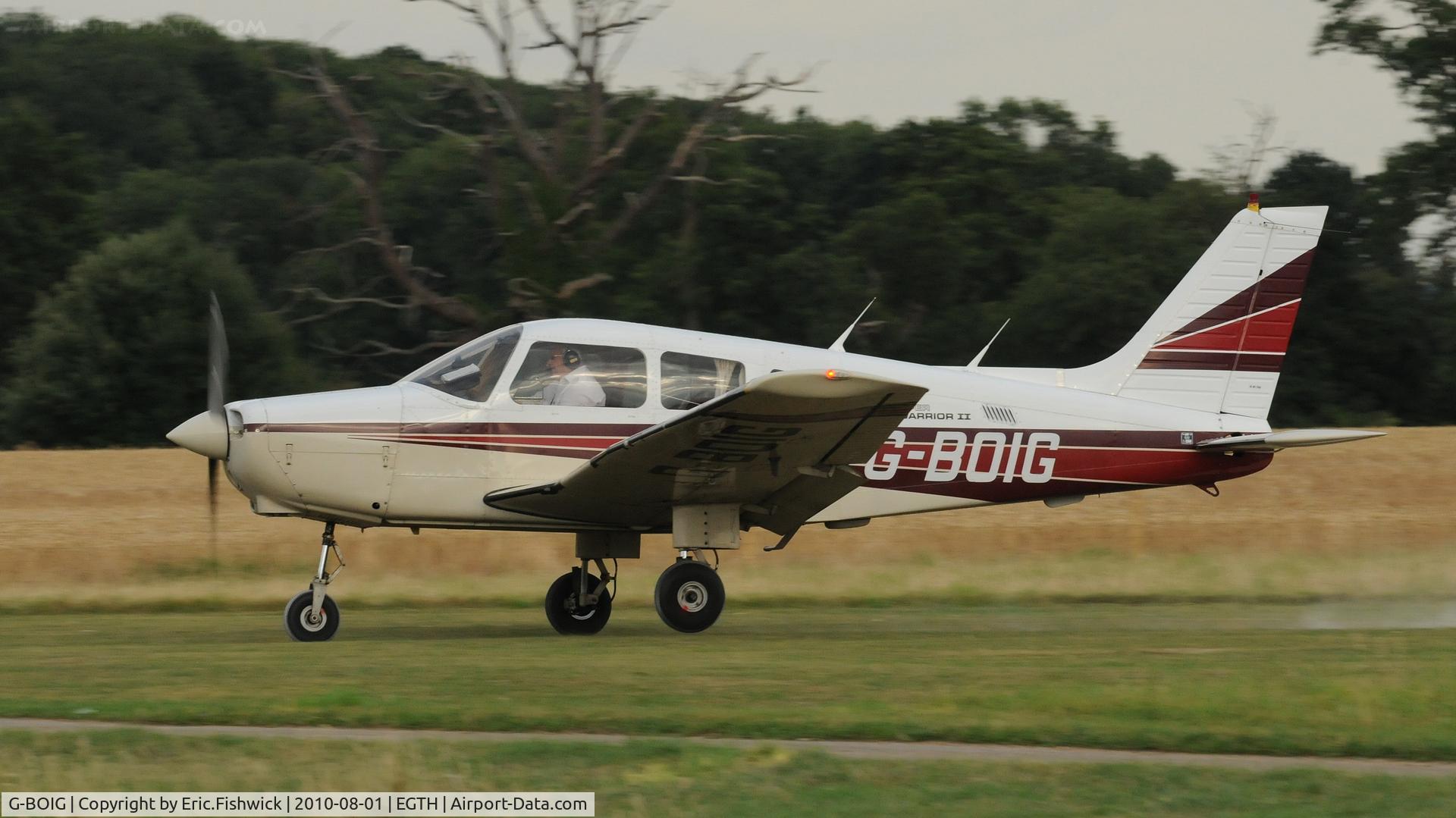 G-BOIG, 1985 Piper PA-28-161 Cherokee Warrior II C/N 28-8516027, G-BOIG departing Shuttleworth Military Pagent Air Display August 2010 