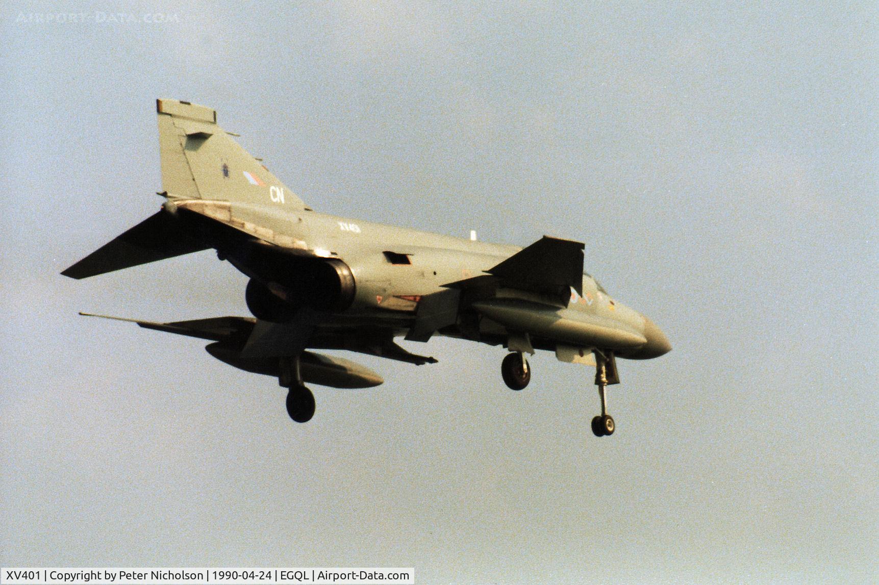 XV401, 1968 McDonnell Douglas Phantom FGR2 C/N 2885/9231, Phantom FGR.2 of 228 Operational Conversion Unit landing at RAF Leuchars in April 1990.