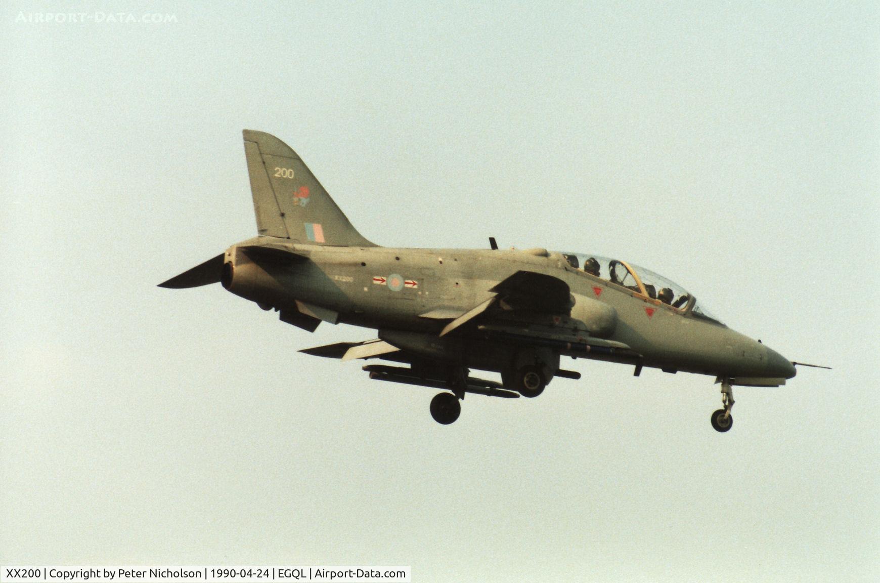 XX200, 1978 Hawker Siddeley Hawk T.1A C/N 047/312047, Hawk T.1A of 79 Squadron at RAF Brawdy on final approach to RAF Leuchars in April 1990.